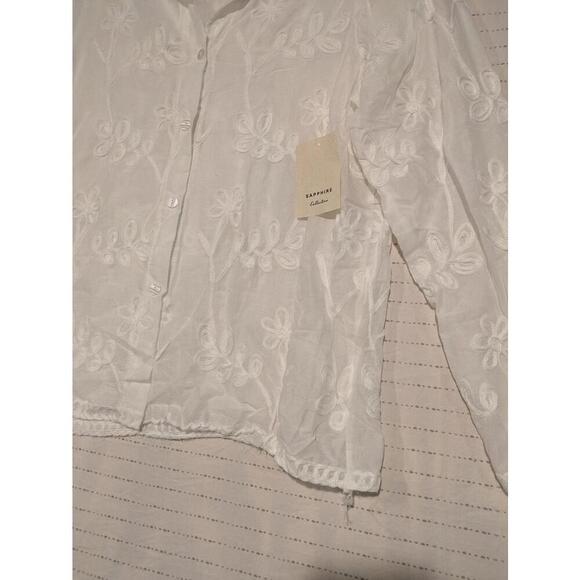 Sapphire Collection Embroidered White Blouse Womens Small Floral - Picture 6 of 12